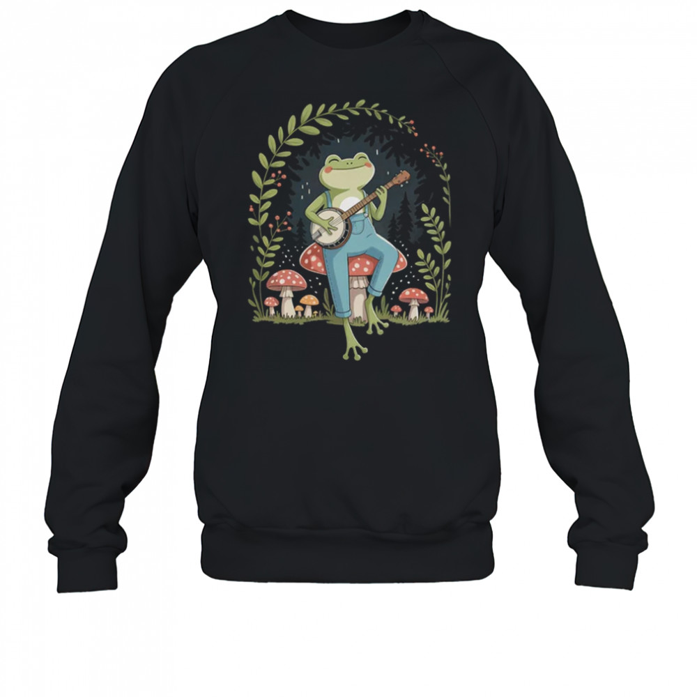 Cottagecore Aesthetic Frog Playing Banjo On Mushroom Cute shirt Sweatshirt