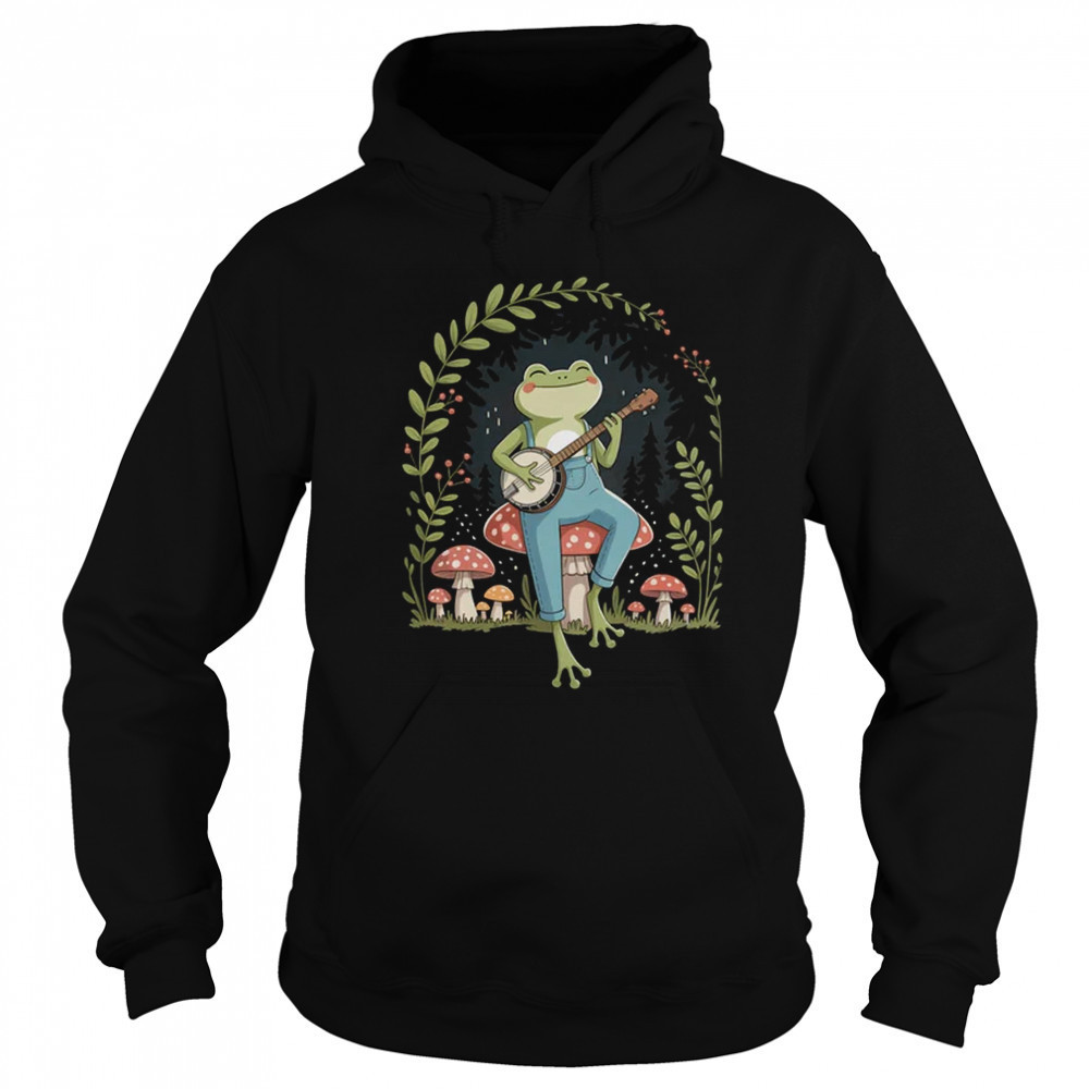 Cottagecore Aesthetic Frog Playing Banjo On Mushroom Cute shirt Sweatshirt
