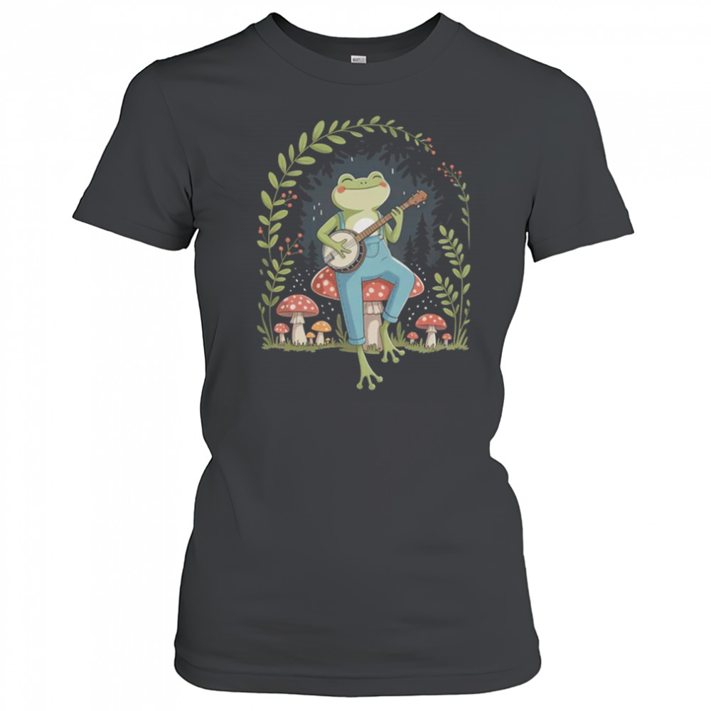 Cottagecore Aesthetic Frog Playing Banjo On Mushroom Cute shirt Women's T-shirt