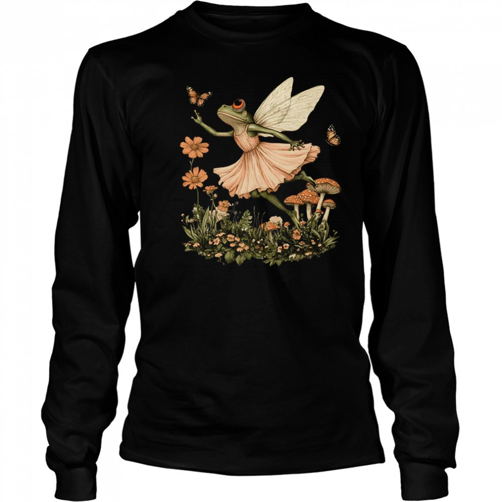Cottagecore Aesthetic Vintage Fairy Frog Dancing Women Girls shirt Long Sleeved