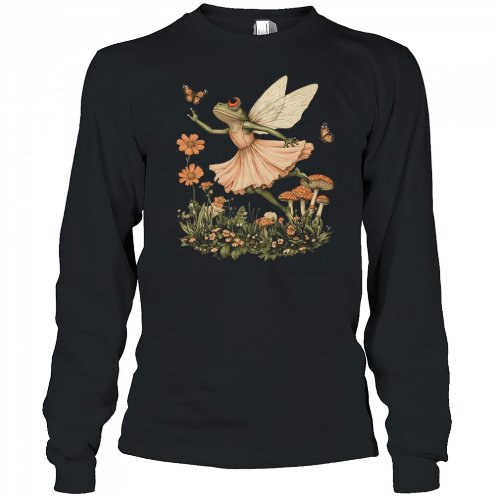 Cottagecore Aesthetic Vintage Fairy Frog Dancing Women Girls shirt Long Sleeved
