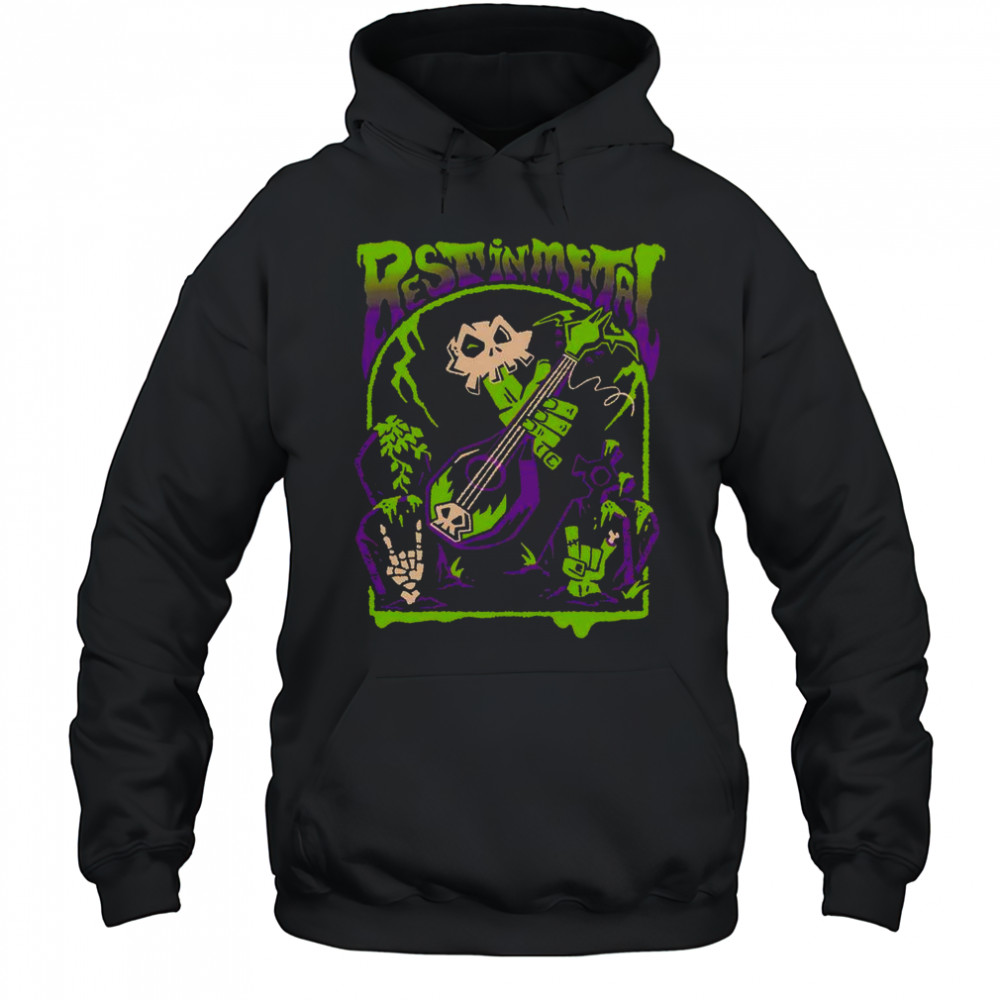 Rest In Metal Skull Zombie Rock And Roll Shredfest T-Shirt Hoodie