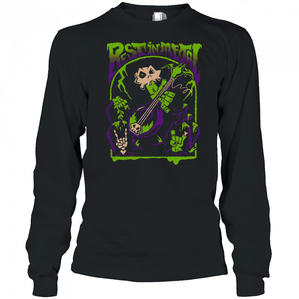 Rest In Metal Skull Zombie Rock And Roll Shredfest T-Shirt Long Sleeved