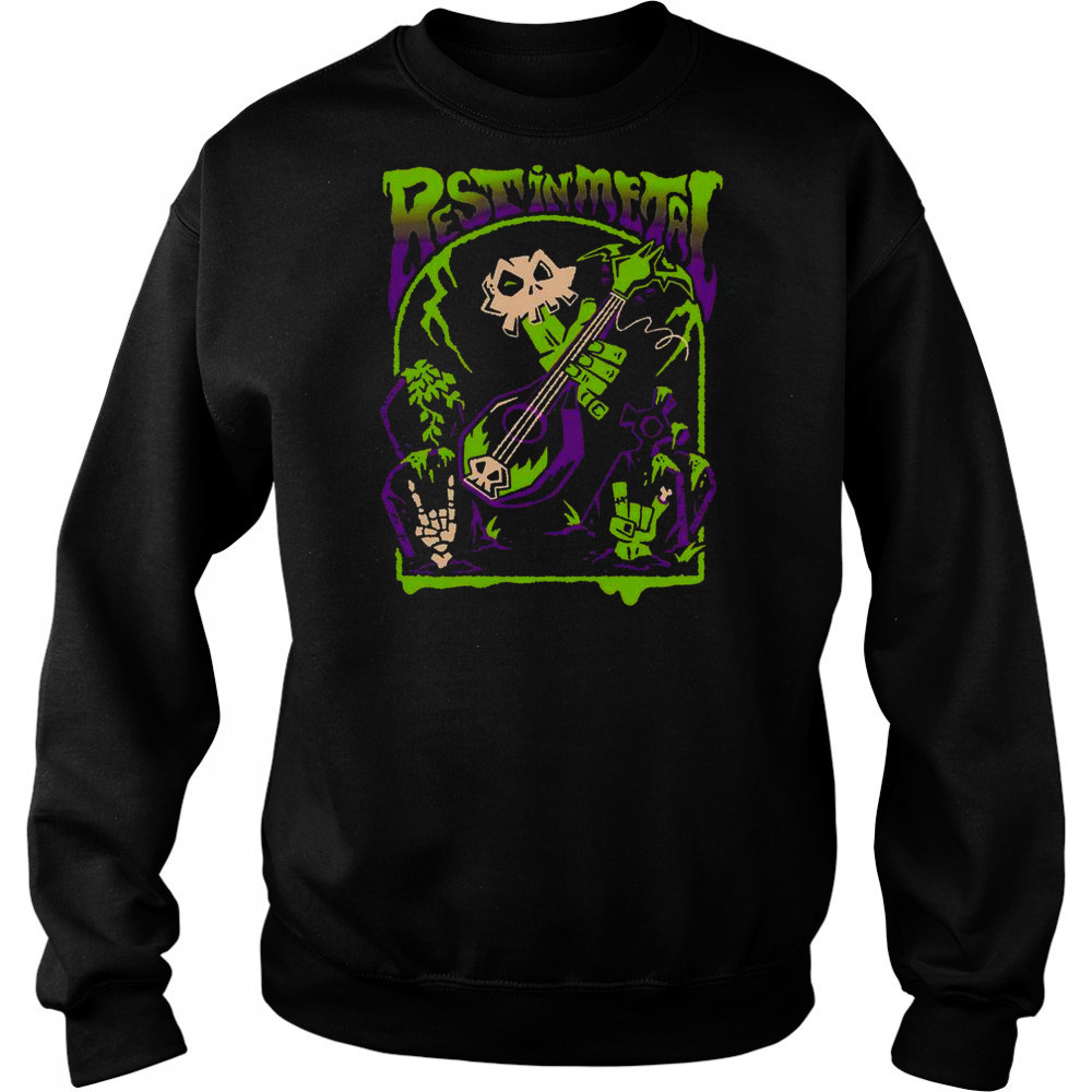 Rest In Metal Skull Zombie Rock And Roll Shredfest T-Shirt Hoodie