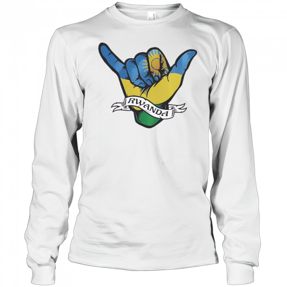 Rwanda Flag Shaka Hand Symbol T-Shirt Long Sleeved