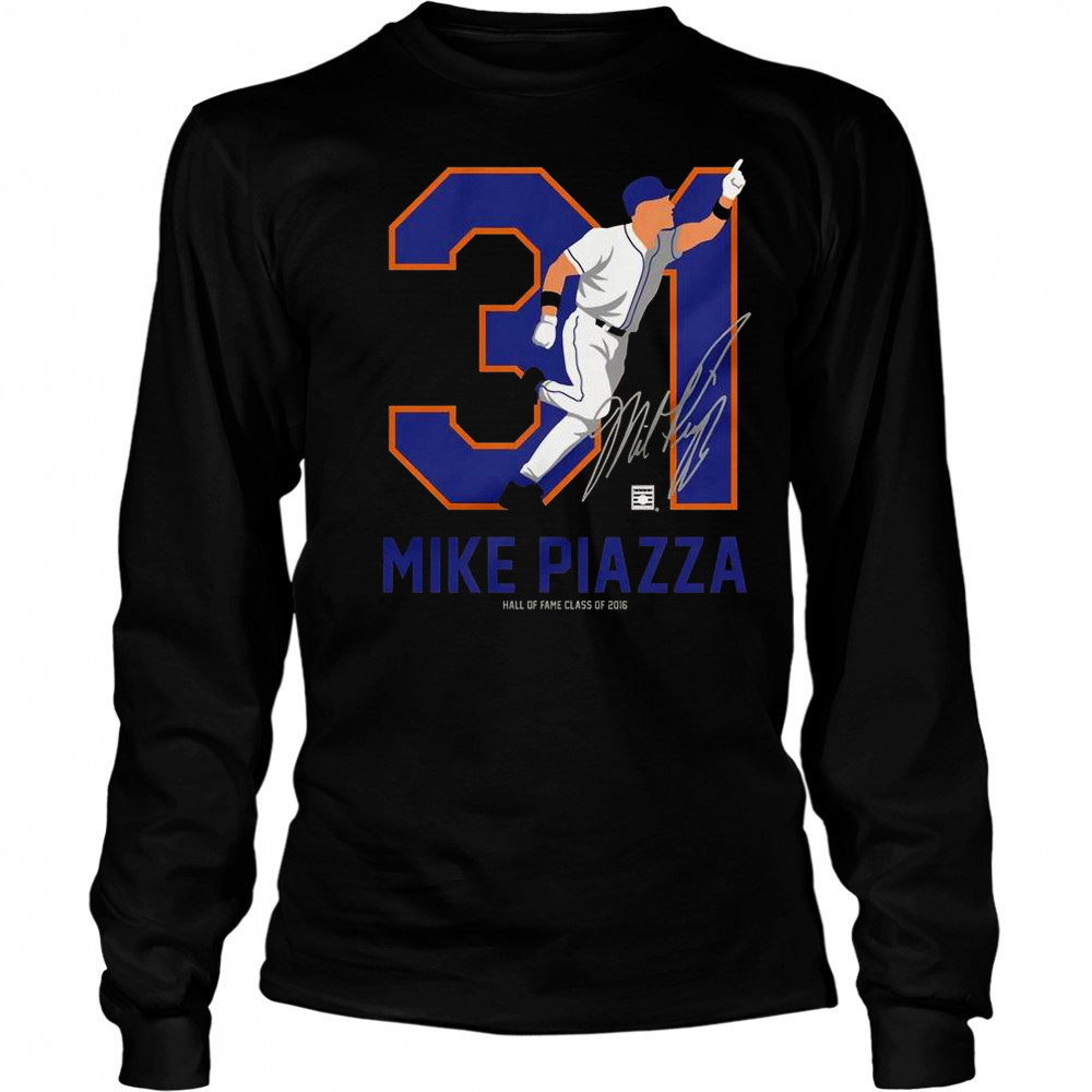 Teambrown Mike Piazza Baseball Hall Of Fame Member Signature T-Shirt Long Sleeved