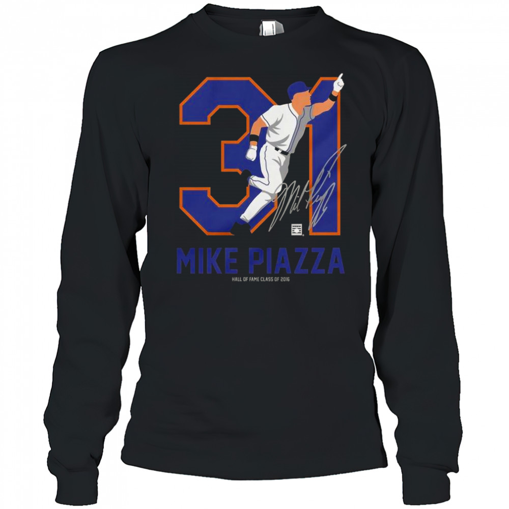 Teambrown Mike Piazza Baseball Hall Of Fame Member Signature T-Shirt Long Sleeved