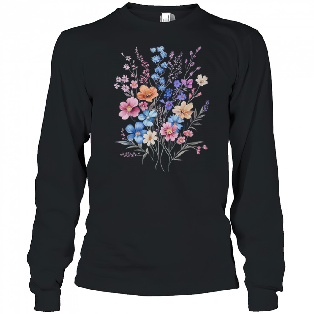 Vintage Flowers Women Wildflower Graphic Floral Gardening shirt Long Sleeved