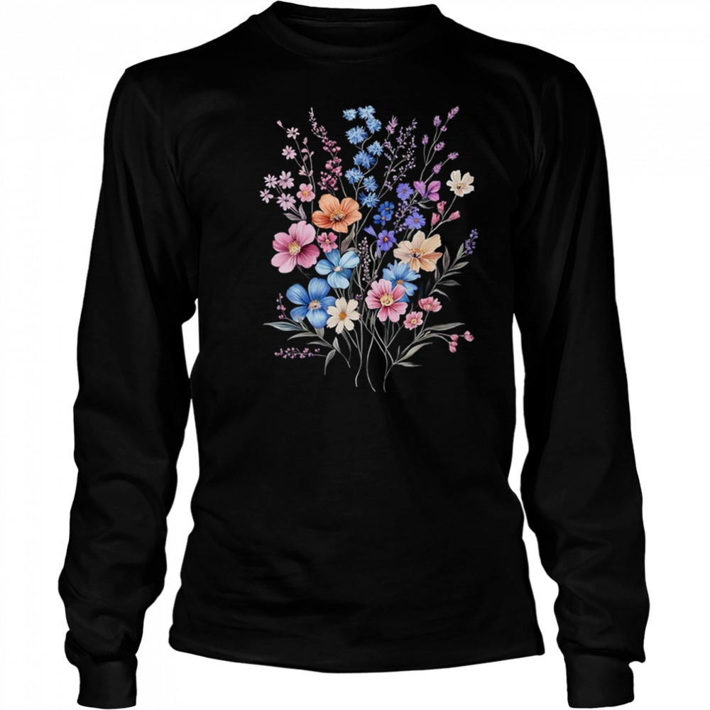 Vintage Flowers Women Wildflower Graphic Floral Gardening shirt Long Sleeved