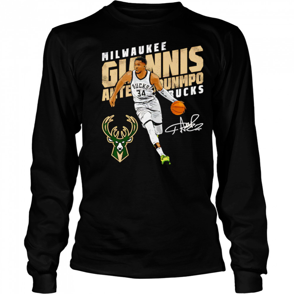 Giannis Antetokounmpo Milwaukee Bucks slant shirt Long Sleeved