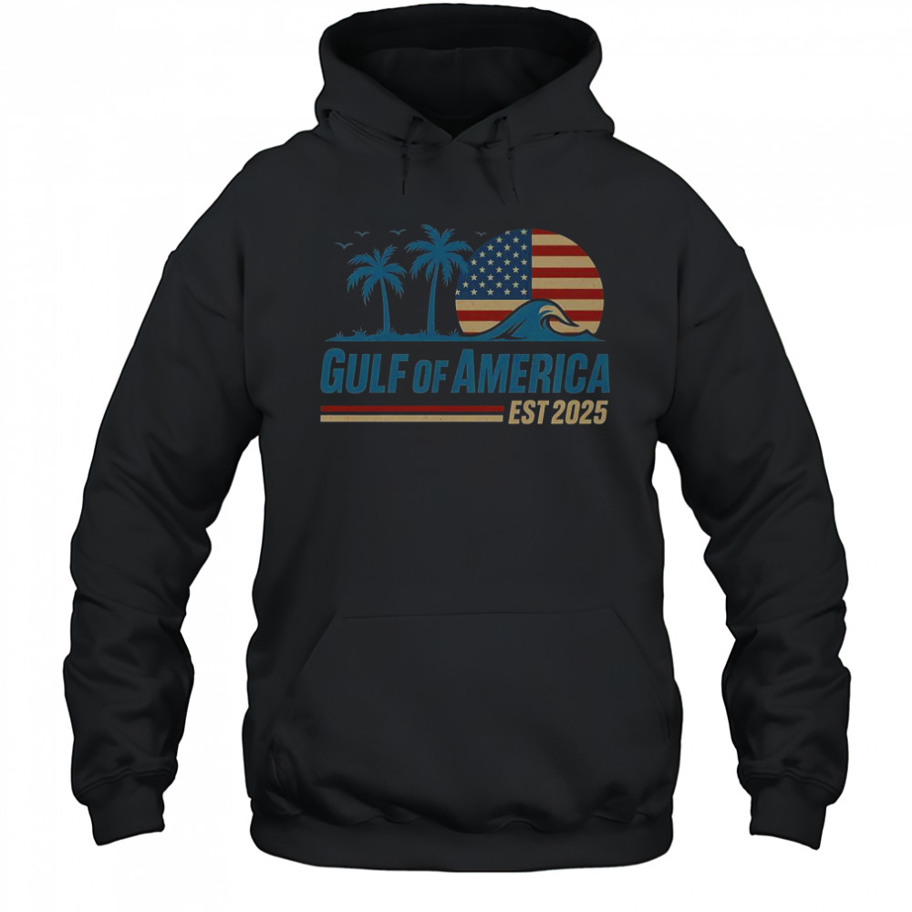 Gulf Of America Est 2025 Retro Vintage Beach Wave T-Shirt Hoodie