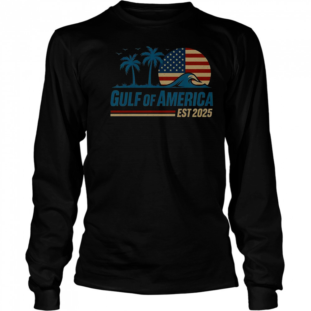 Gulf Of America Est 2025 Retro Vintage Beach Wave T-Shirt Long Sleeved