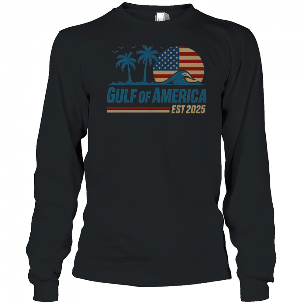 Gulf Of America Est 2025 Retro Vintage Beach Wave T-Shirt Long Sleeved
