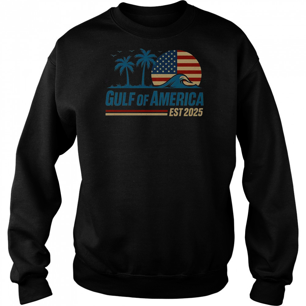 Gulf Of America Est 2025 Retro Vintage Beach Wave T-Shirt Hoodie