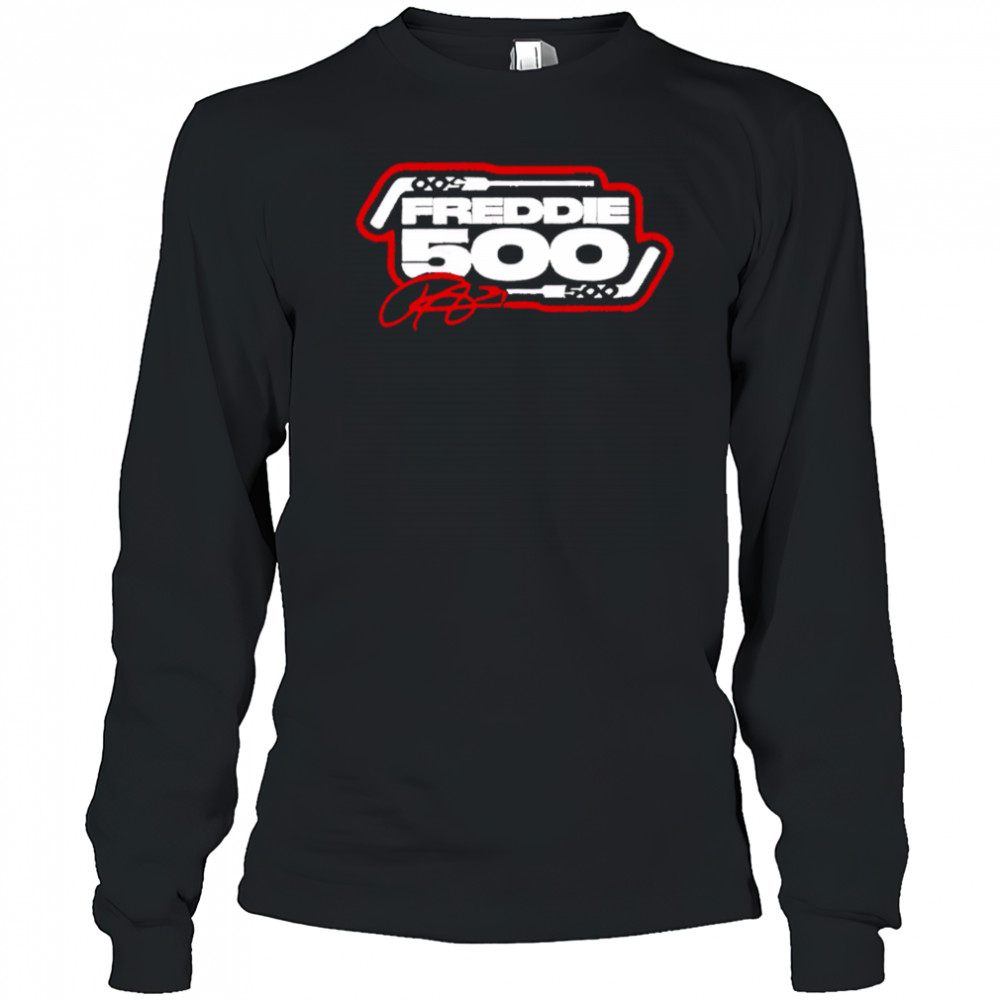 Seth Jarvis Wearing The Freddie 500 signature shirt Long Sleeved