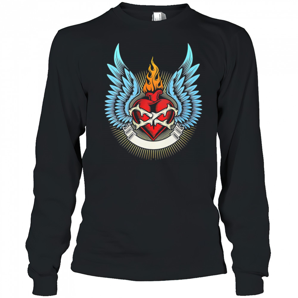 Burning Heart design shirt Long Sleeved