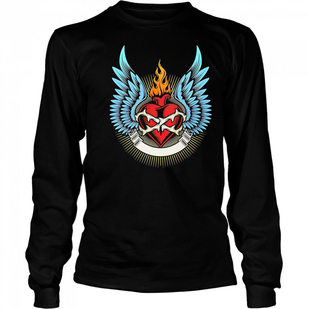 Burning Heart design shirt Long Sleeved