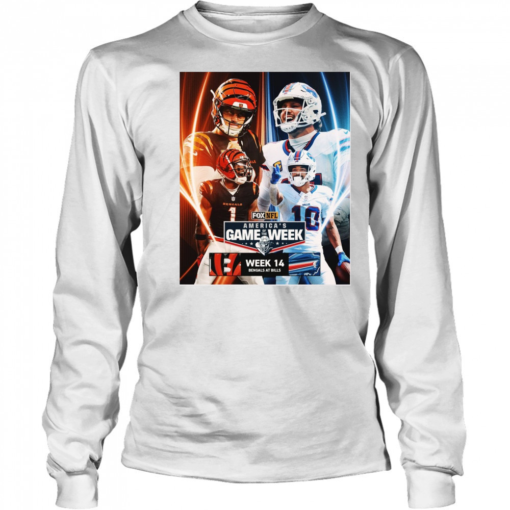 Burrow Cincinnati Bengals Vs Allen Buffalo Bills Game 14 America’s Game of the Week Poster t-shirt Long Sleeved