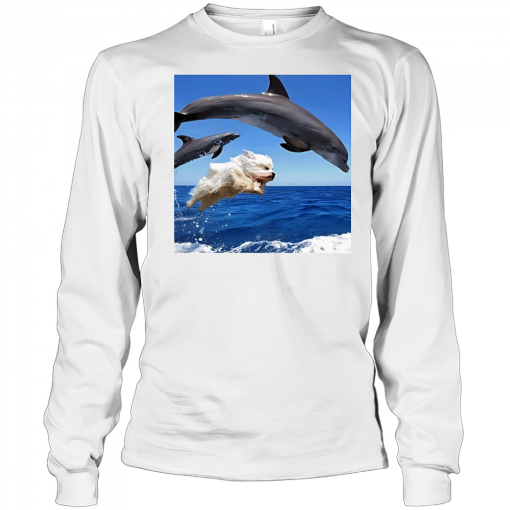 Dog jump with dolphin shirt Long Sleeved