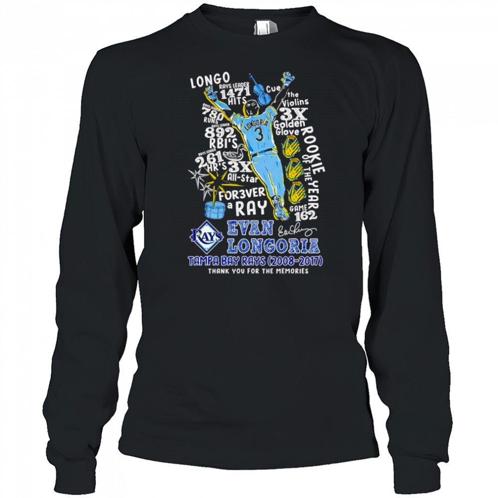 Evan Longoria Tampa Bay Rays 2008 2017 thank you for the memories shirt Long Sleeved