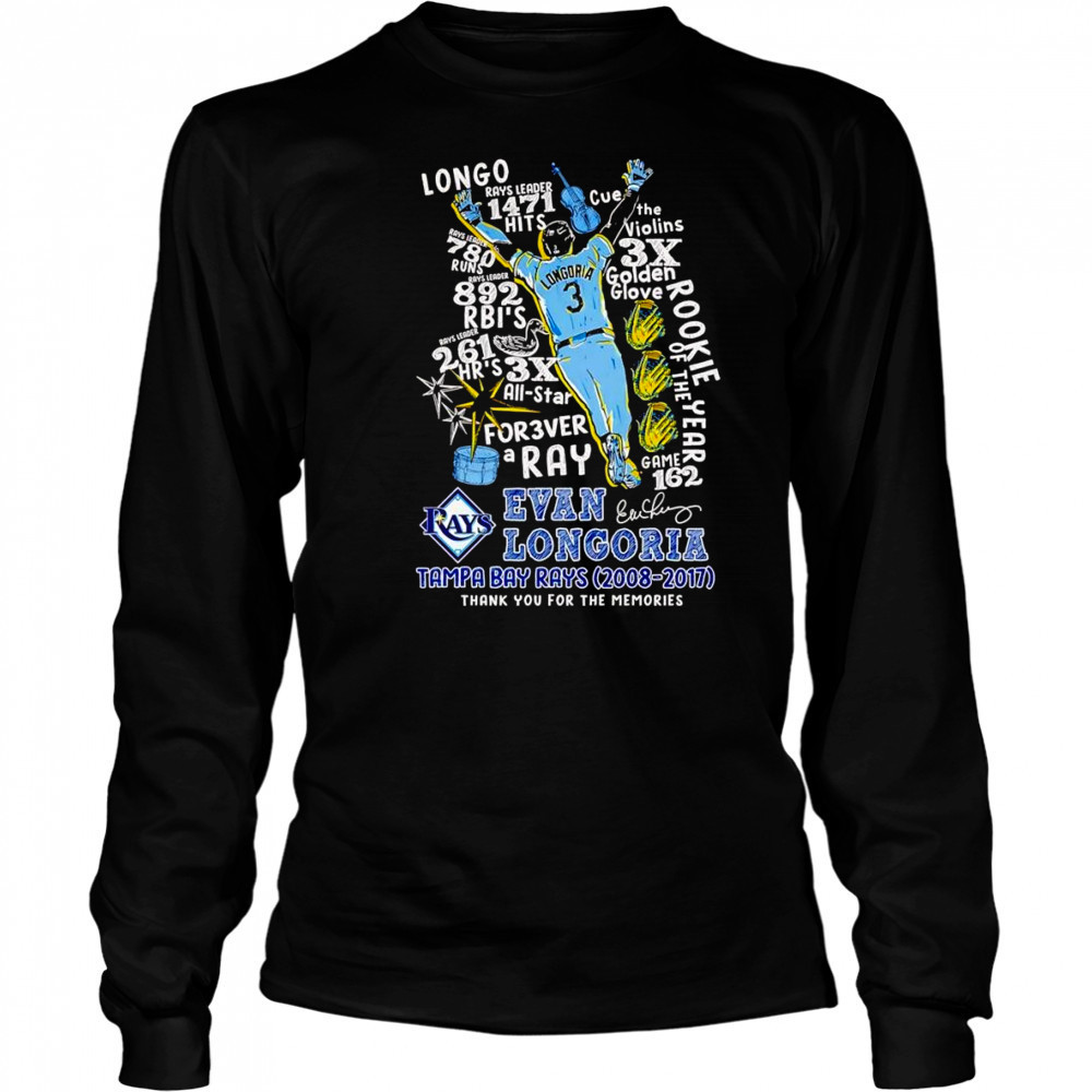 Evan Longoria Tampa Bay Rays 2008 2017 thank you for the memories shirt Long Sleeved