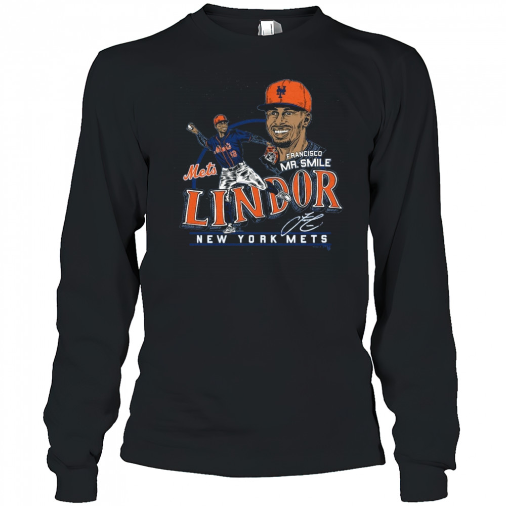 Francisco Lindor Mr. Smile New York Mets Graphic Player Signature t-shirt Long Sleeved