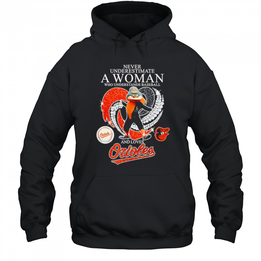 Never underestimate a woman who understands baseball and loves Baltimore Orioles mascot shirt Hoodie