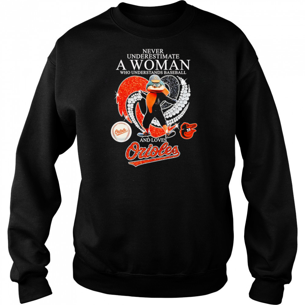 Never underestimate a woman who understands baseball and loves Baltimore Orioles mascot shirt Hoodie