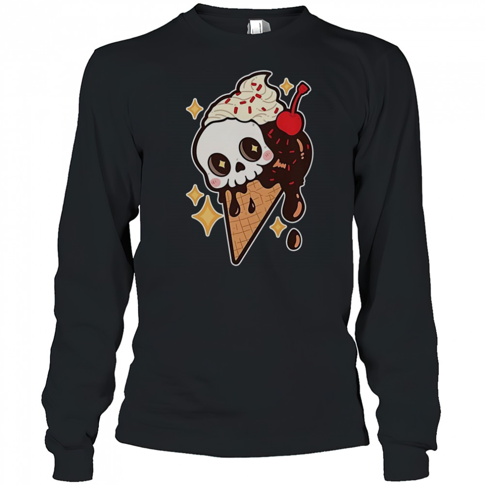 Spooky Summer Treat Ice Cream Skull T-Shirt Long Sleeved