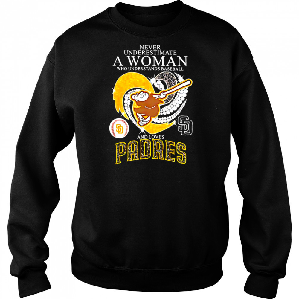Swinging Friar Never Underestimate a Woman and Loves San Diego Padres diamond heart shirt Hoodie