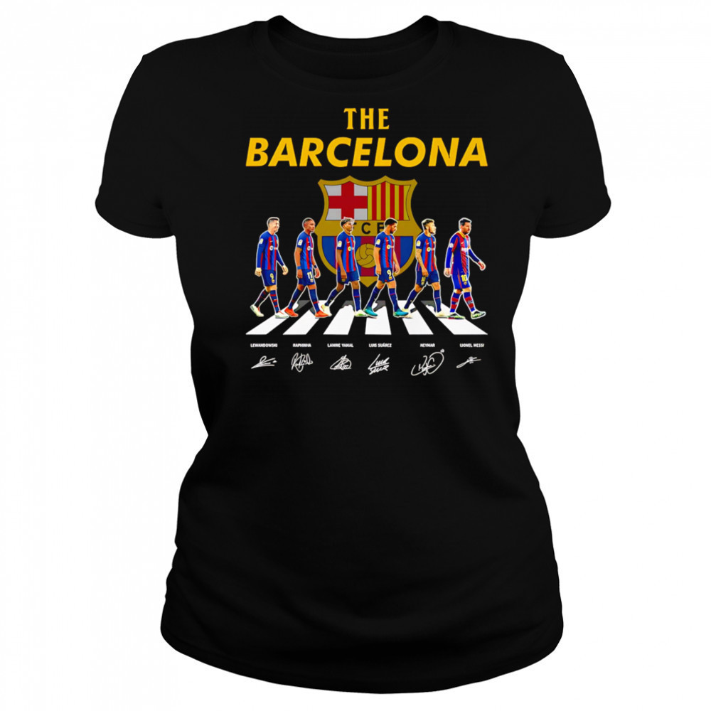 The Barcelona Abbey Road Lewandowski Raphinha and Lamine Yamal signature shirt Women's T-shirt