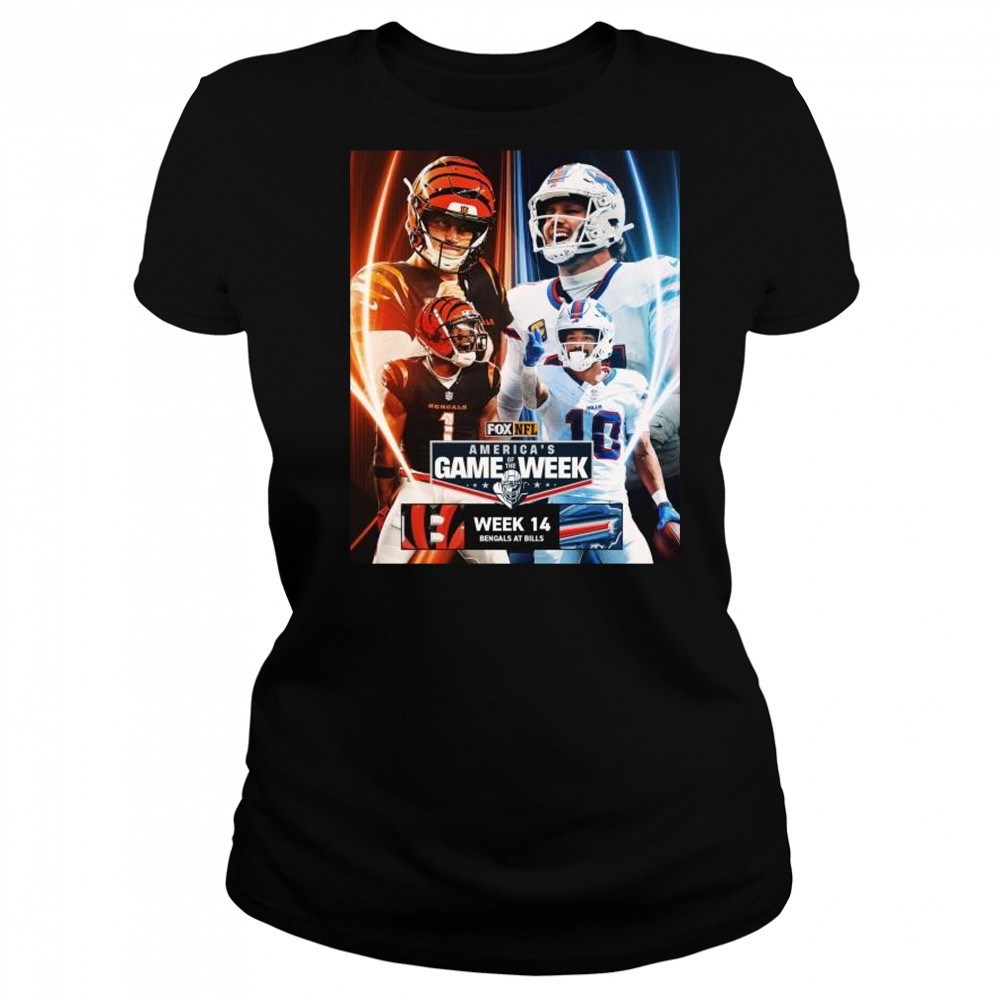 Week 14 in America’s Game Of The Week Burrow vs Allen Cincinnati Bengals at Buffalo Bills NFL Dec 8 2025 t-shirt Women's T-shirt