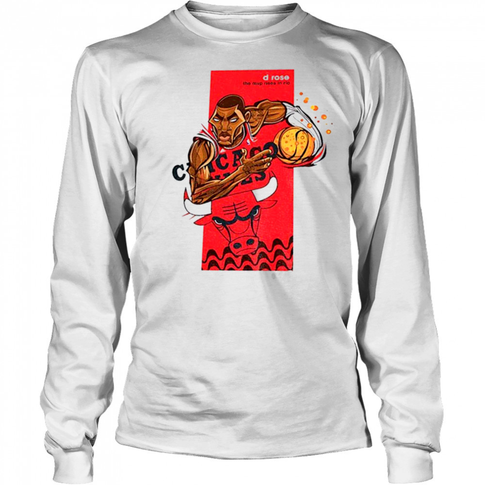 Derrick Rose Chicago Bulls NBA Basketball cartoon the MVP rises in rio shirt Long Sleeved