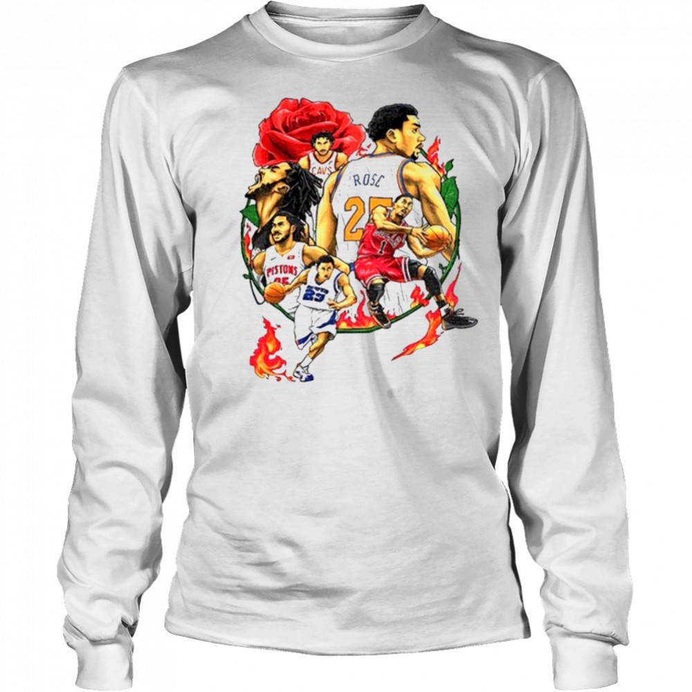 Derrick Rose player basketball rose and fire shirt Long Sleeved