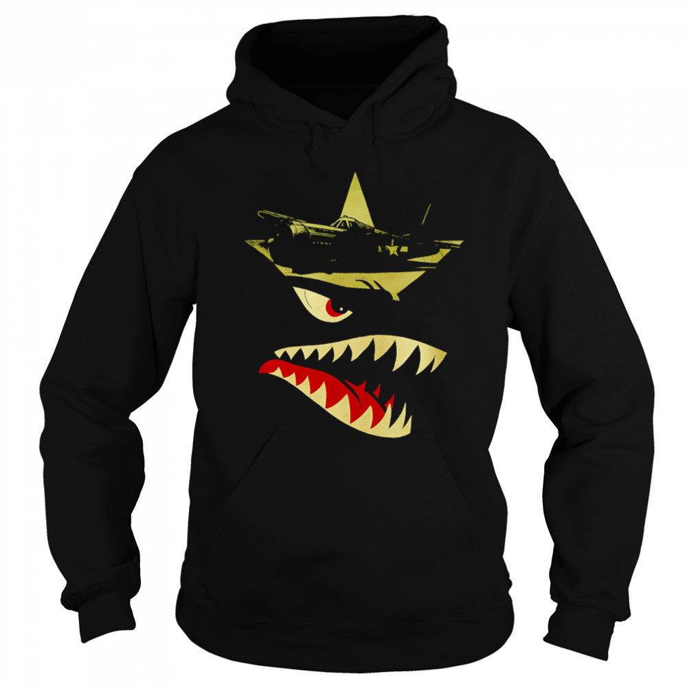Military Fighter Plane Star Emblem Angry Shark Mouth Graphic Vintage War Art shirt Sweatshirt