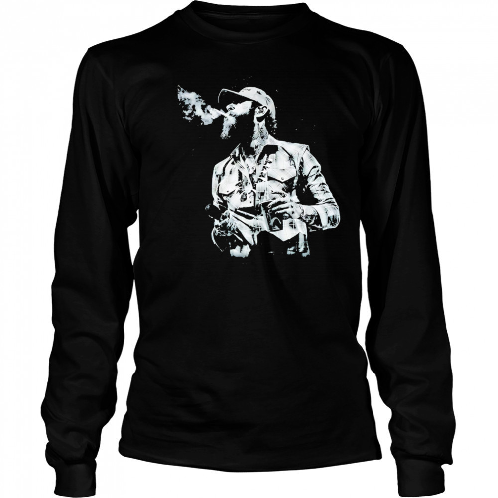 Western Cowboy Post Malone Smoking Graphic vintage shirt Long Sleeved