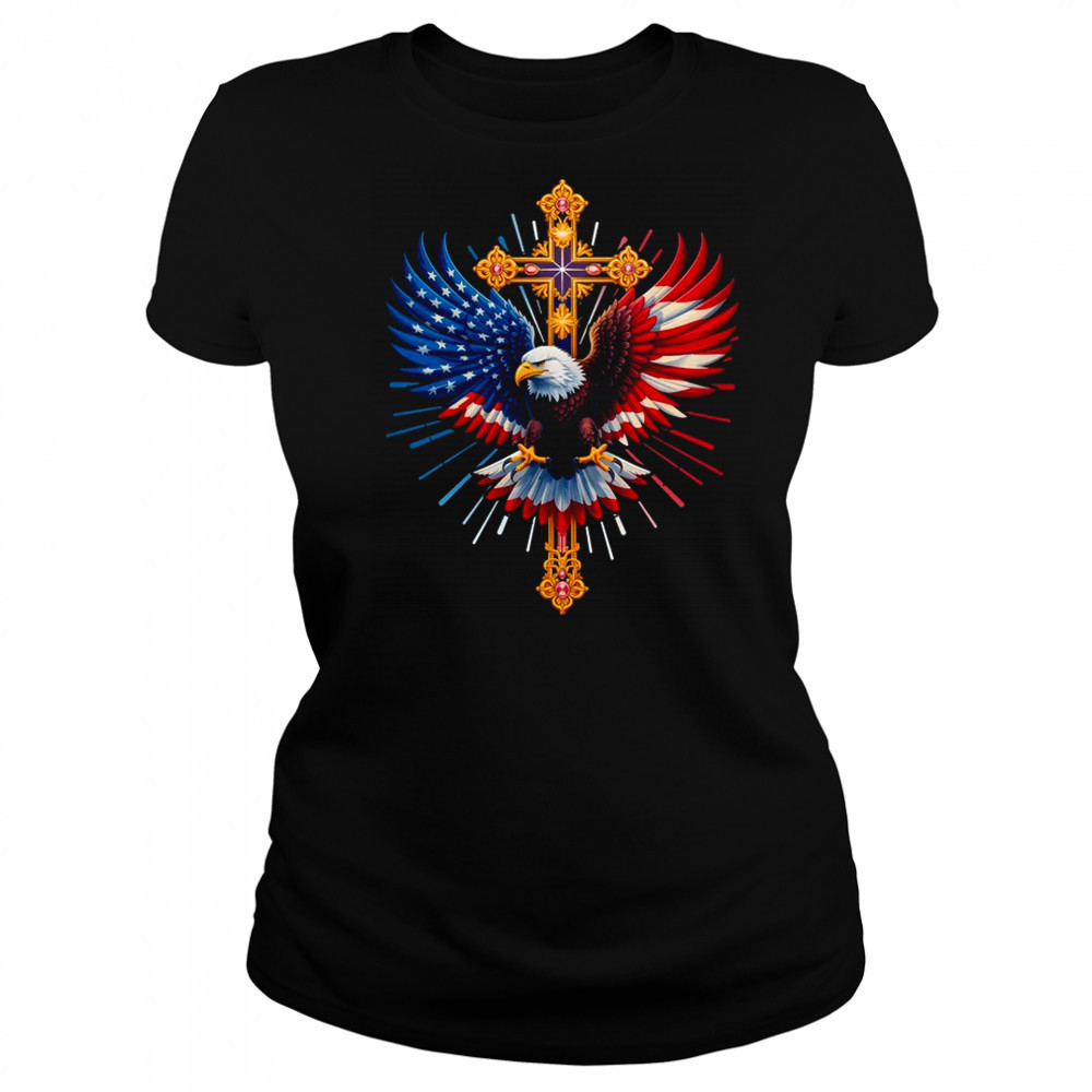 Bald Eagle Christian Faith Ctoss USA Flag Patriotic American shirt Women's T-shirt