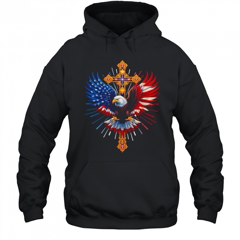 Bald Eagle Christian Faith Ctoss USA Flag Patriotic American shirt Hoodie
