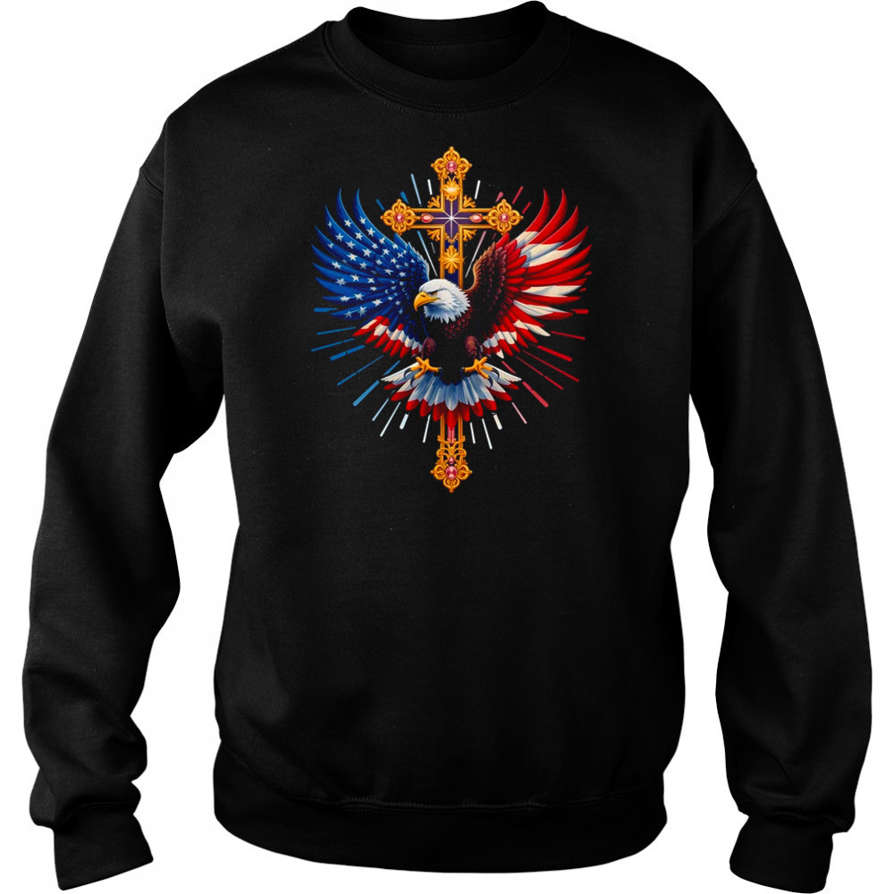 Bald Eagle Christian Faith Ctoss USA Flag Patriotic American shirt Hoodie