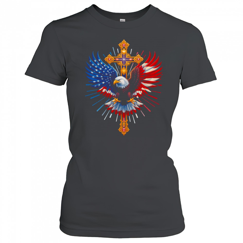 Bald Eagle Christian Faith Ctoss USA Flag Patriotic American shirt Women's T-shirt