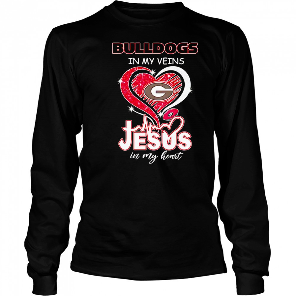 Bulldogs in my veins Jesus in my heart diamond shirt Long Sleeved