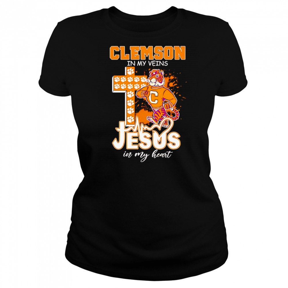 Clemson in my veins Jesus in my heart mascot shirt Women's T-shirt