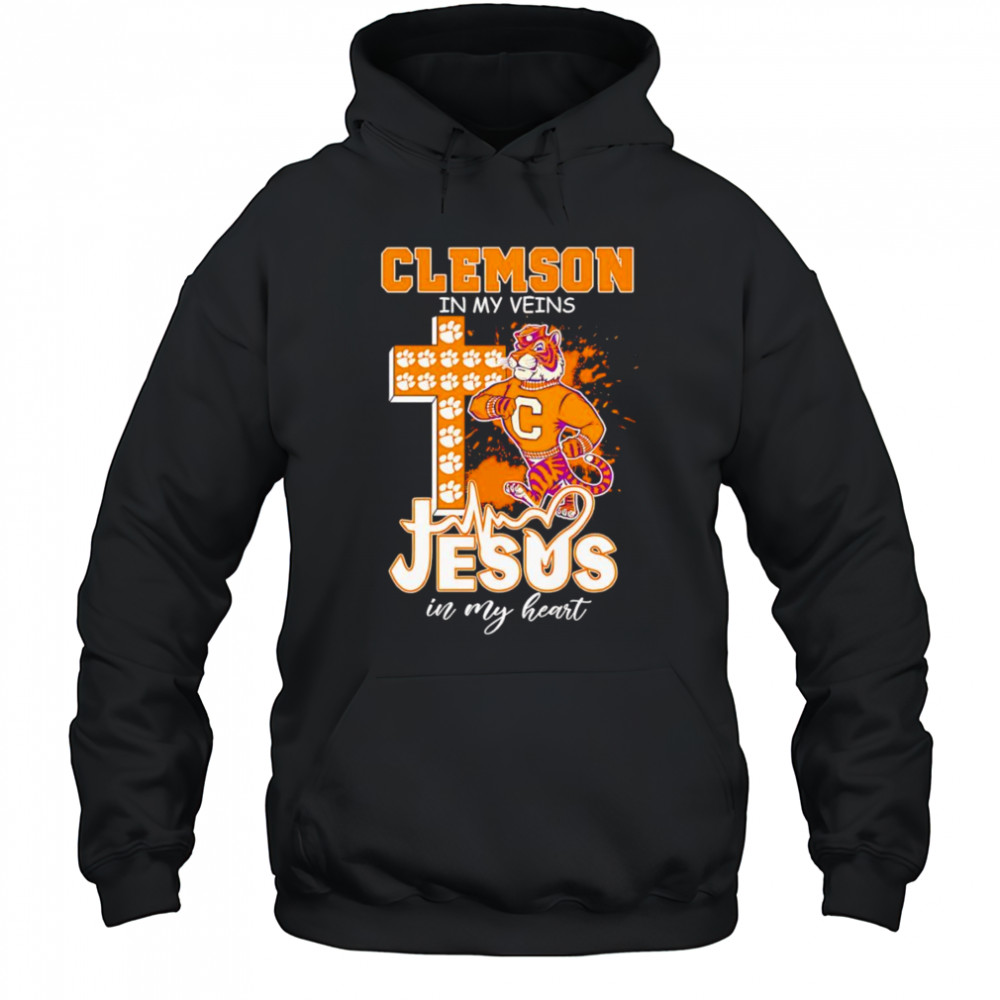Clemson in my veins Jesus in my heart mascot shirt Hoodie