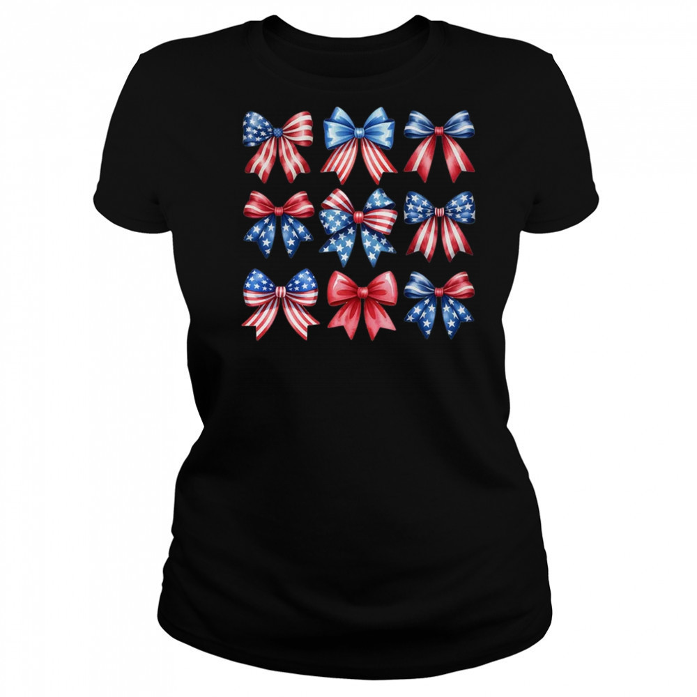 Coquette Bow Patriotic American Flag Retro July Of 4th Girls shirt Women's T-shirt