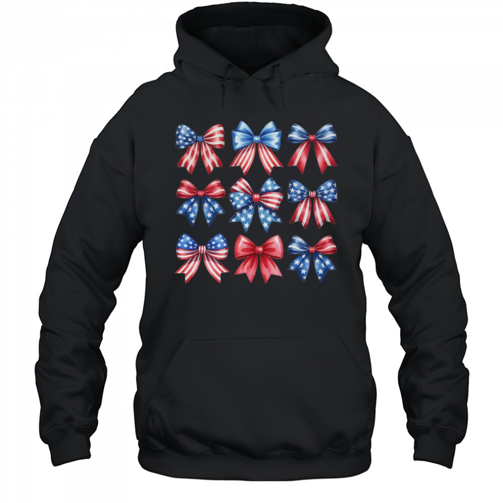 Coquette Bow Patriotic American Flag Retro July Of 4th Girls shirt Hoodie