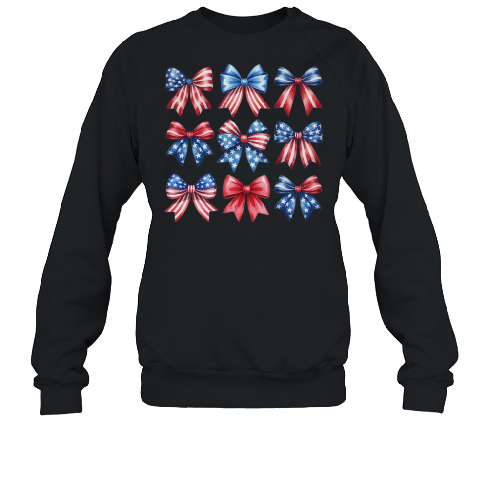 Coquette Bow Patriotic American Flag Retro July Of 4th Girls shirt Sweatshirt