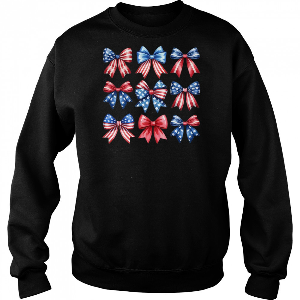 Coquette Bow Patriotic American Flag Retro July Of 4th Girls shirt Hoodie