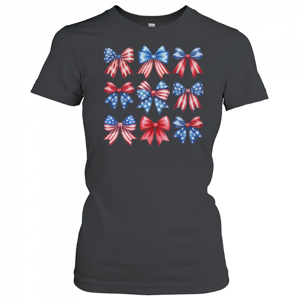 Coquette Bow Patriotic American Flag Retro July Of 4th Girls shirt Women's T-shirt