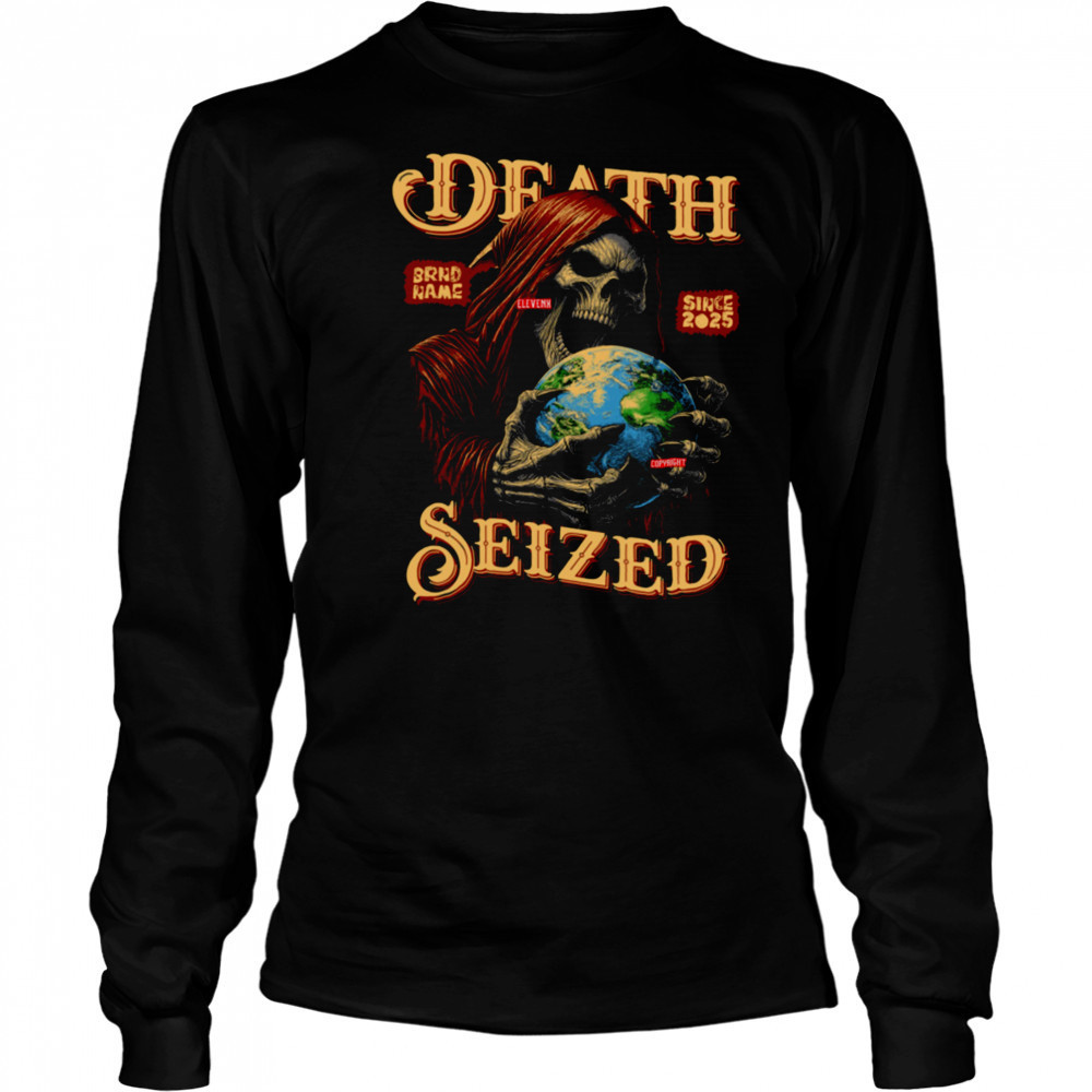 DEATH SEIZED Graphic ELEVENX 2025 Grim Reaper Globe T-shirt Long Sleeved