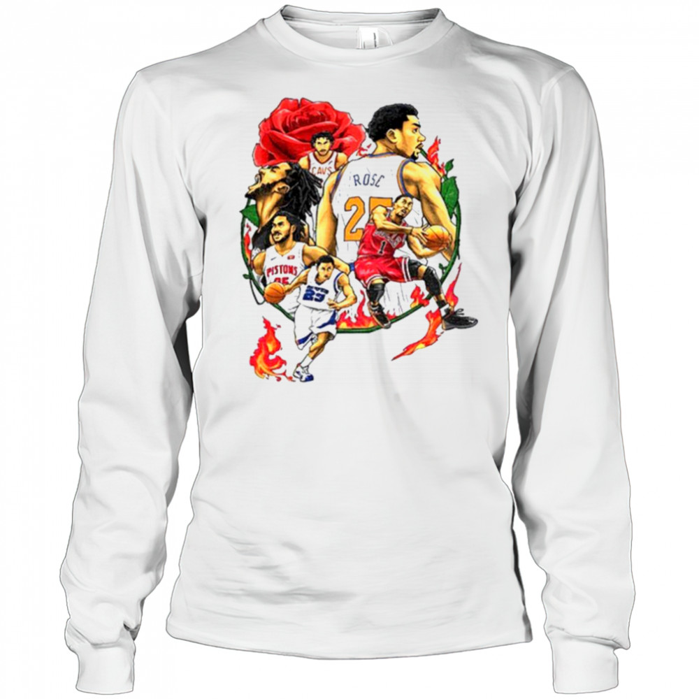 Derrick Rose player basketball rose and fire shirt Long Sleeved